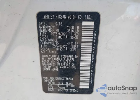 2019 Nissan Armada Platinum from USA, damaged, VIN JN8AY2NE0K9756203